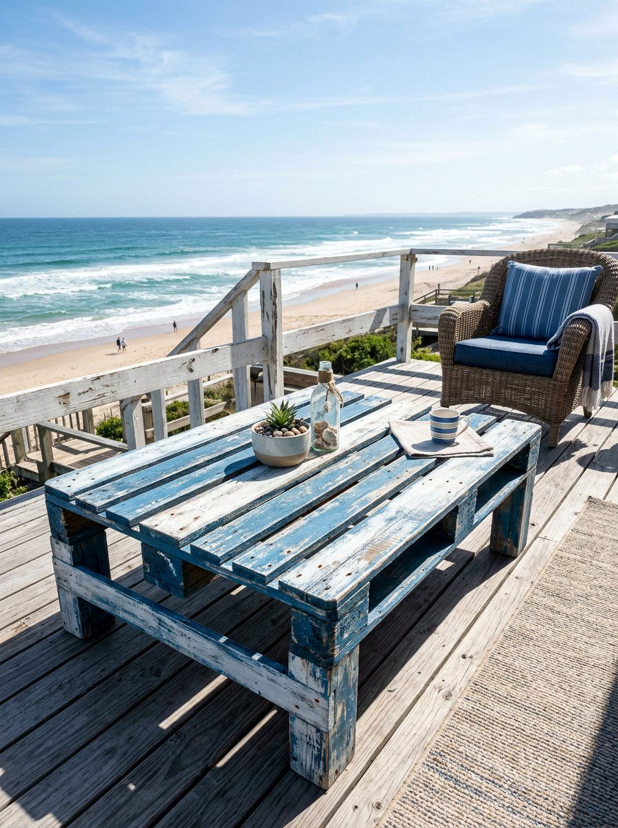 Coastal Style Blue Pallet Table - 25 Pallet Outdoor Dining Table Ideas