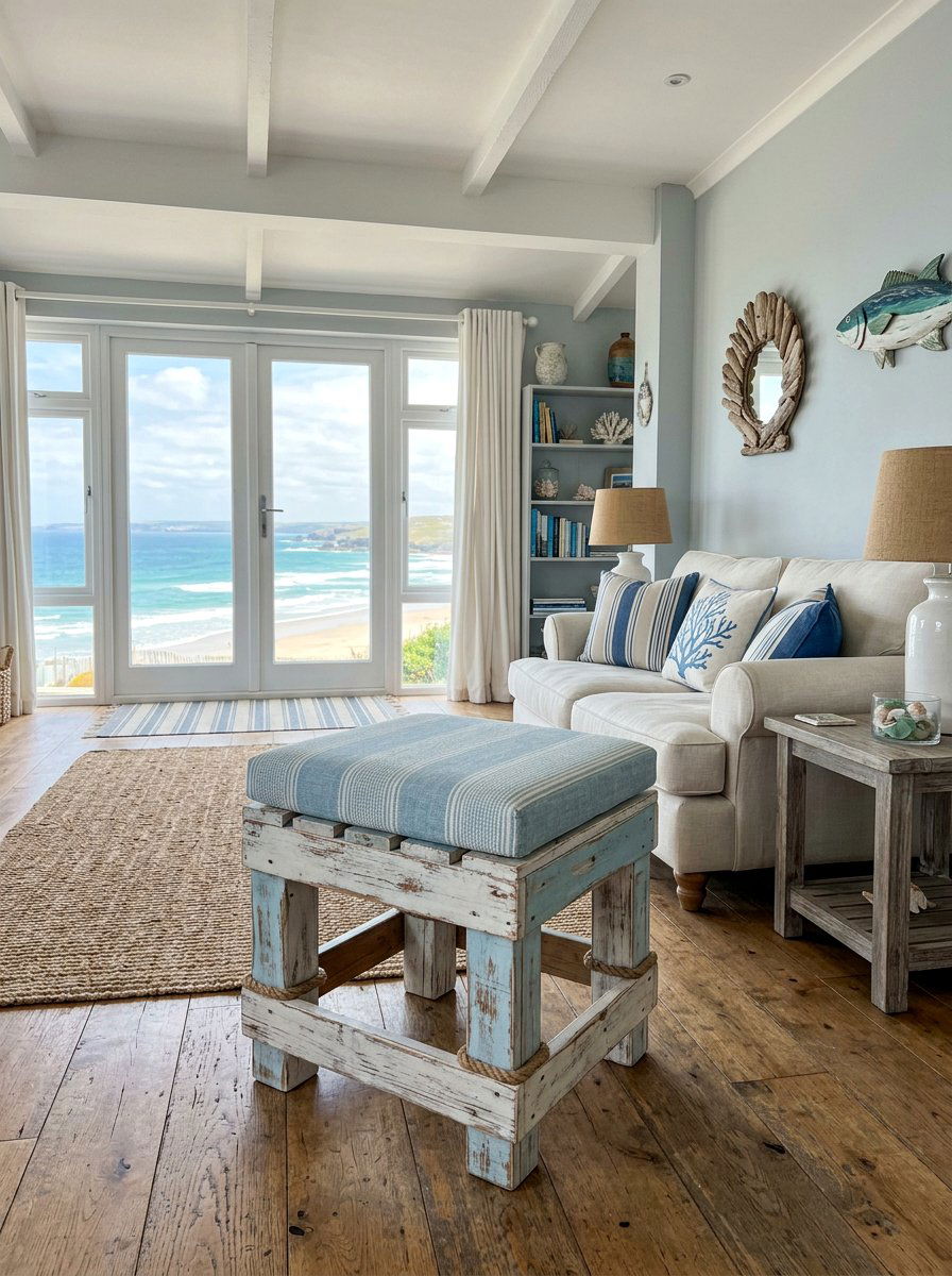 Coastal Style Pallet Stool - 25 Pallet Bar Stools Ideas