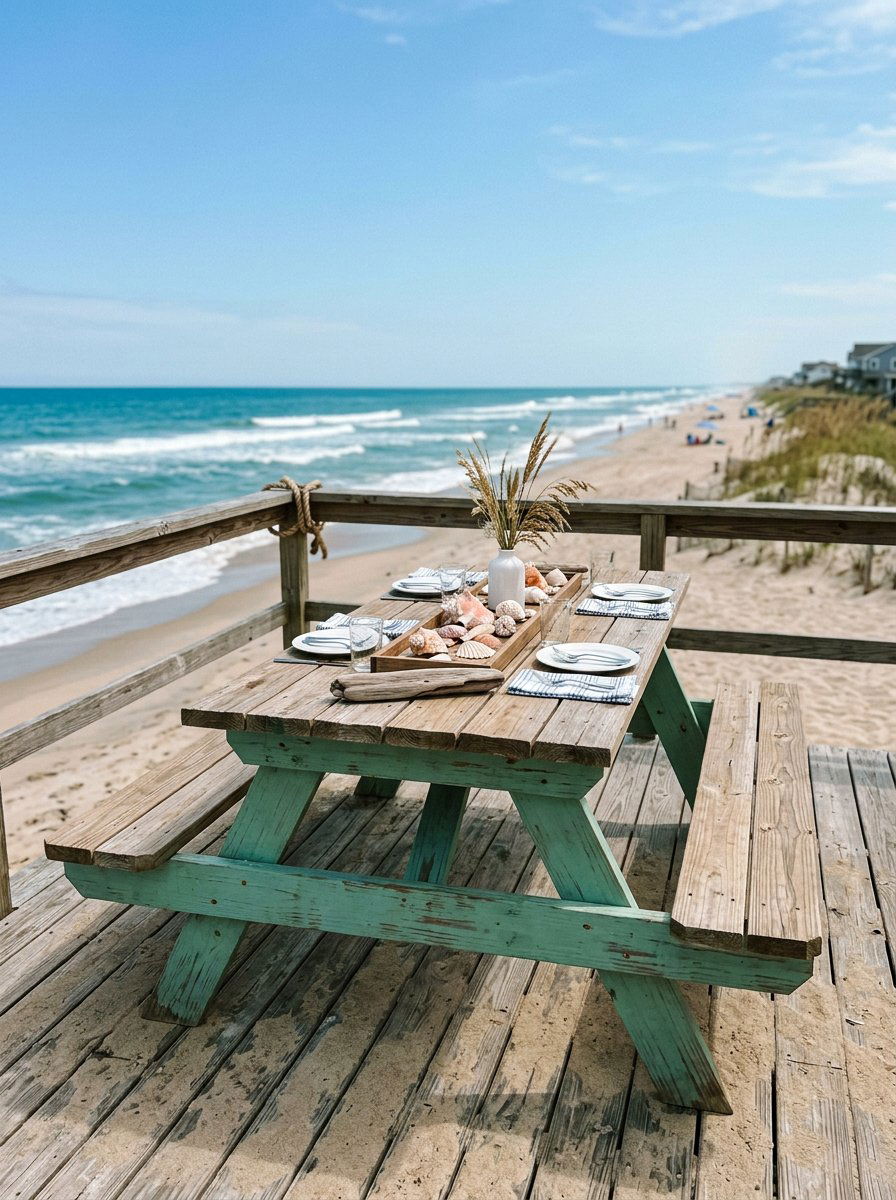 Coastal blue pallet picnic table - 25 Pallet Picnic Table Ideas