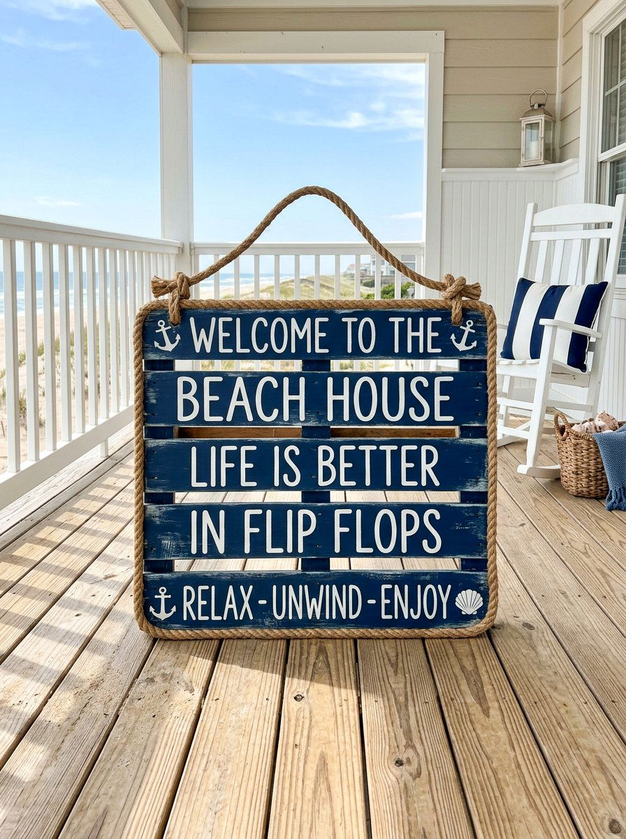 Coastal blue pallet sign - 25 Pallet Welcome Sign for Porch Ideas