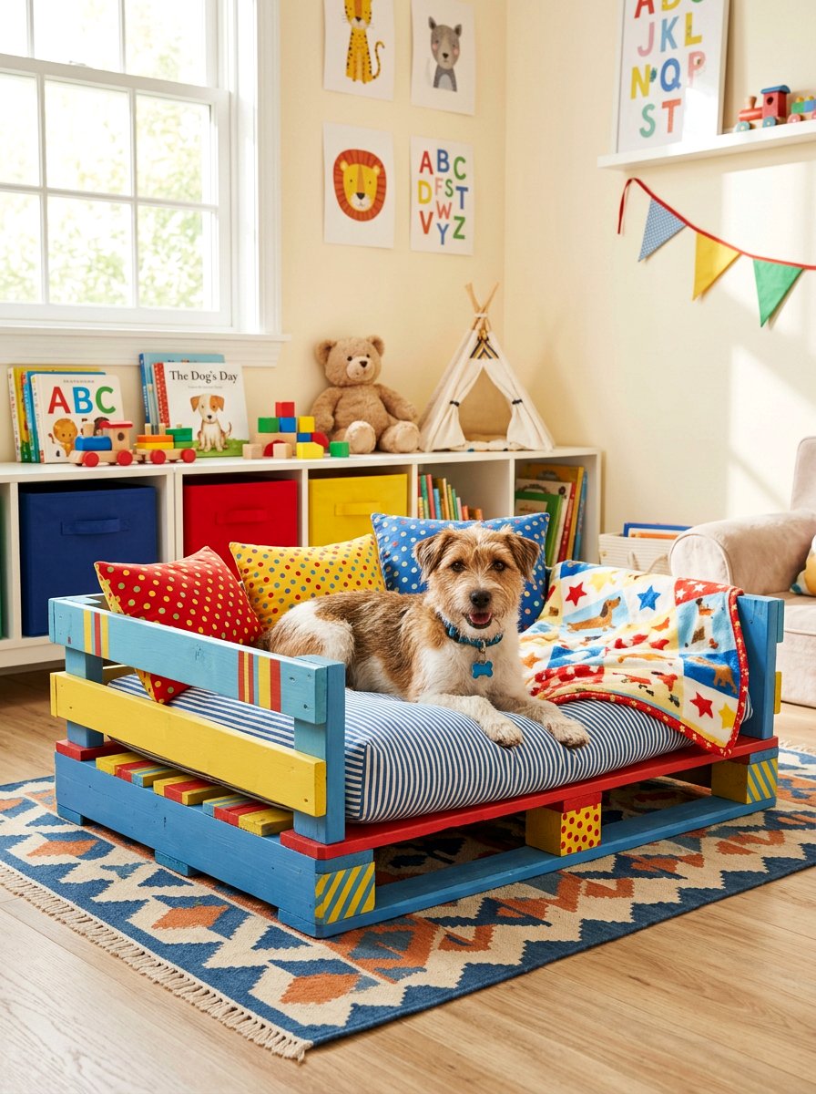 Colorful Dog Bed Made with Pallet - 25 pallet bed for dogs