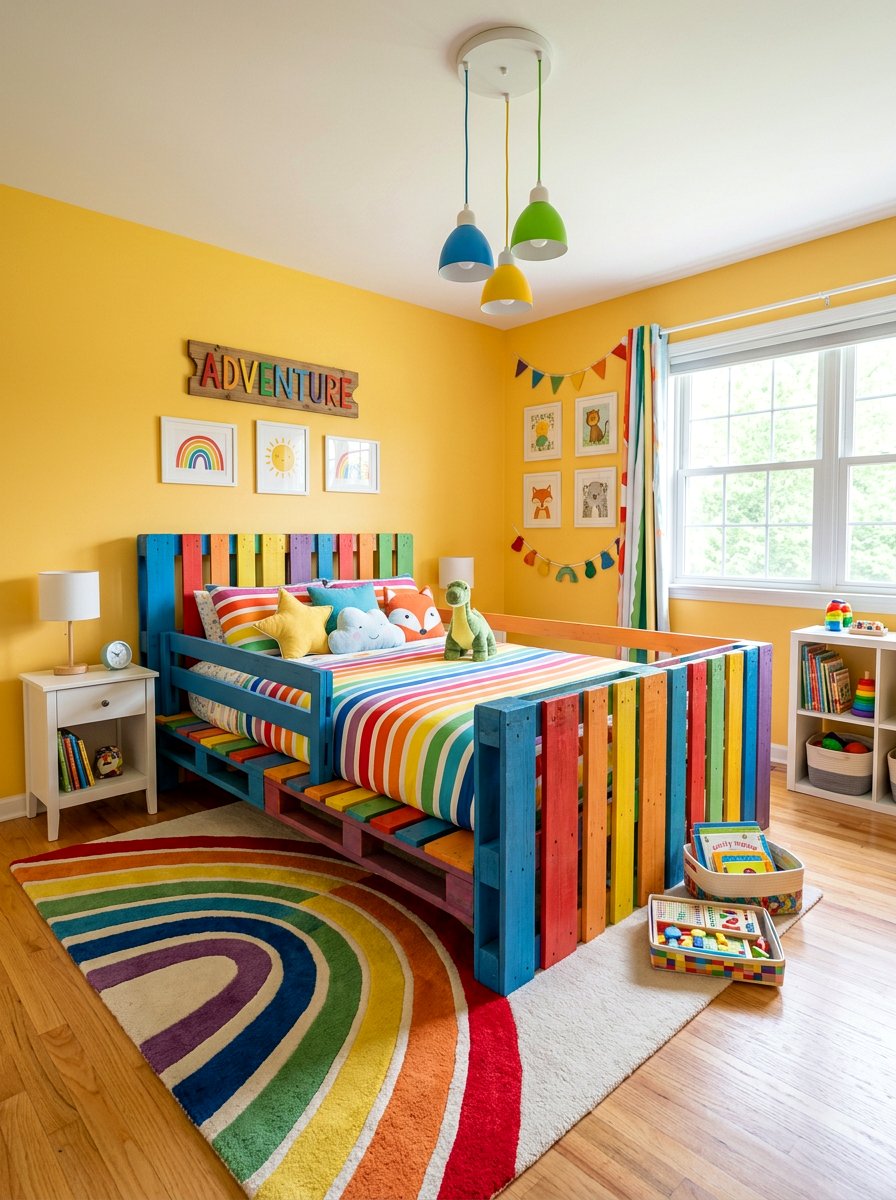 Colorful Kids Bed Frame - 25 Pallet toddler bed ideas