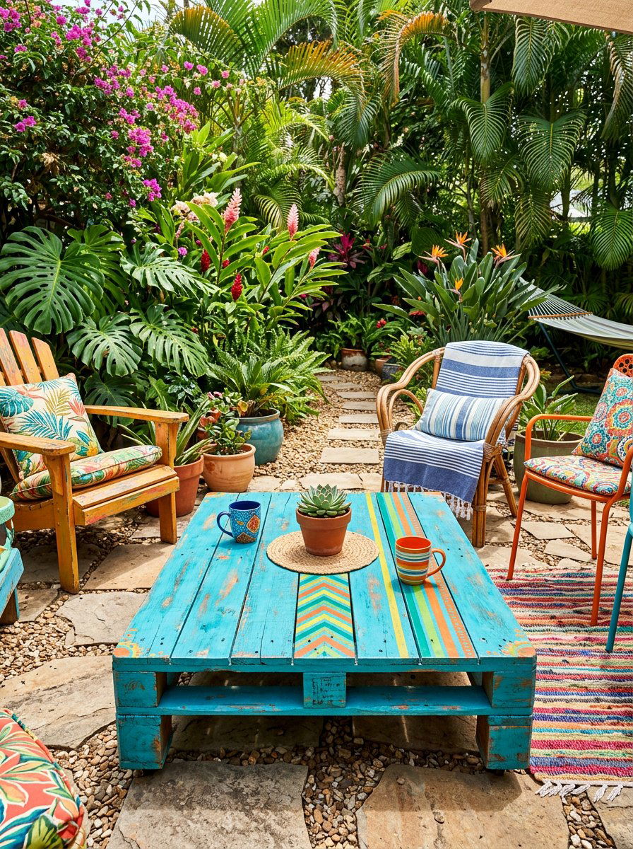 Colorful Painted Pallet Coffee Table - 25 Pallet Coffee Table for Patio Ideas