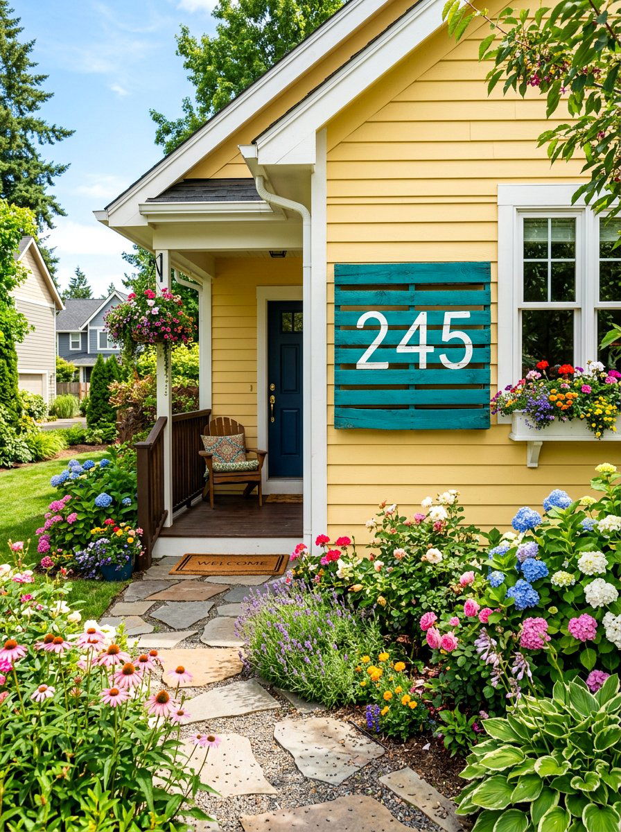 Colorful Painted Pallet Sign - 25 Pallet Address Number Plaque Ideas