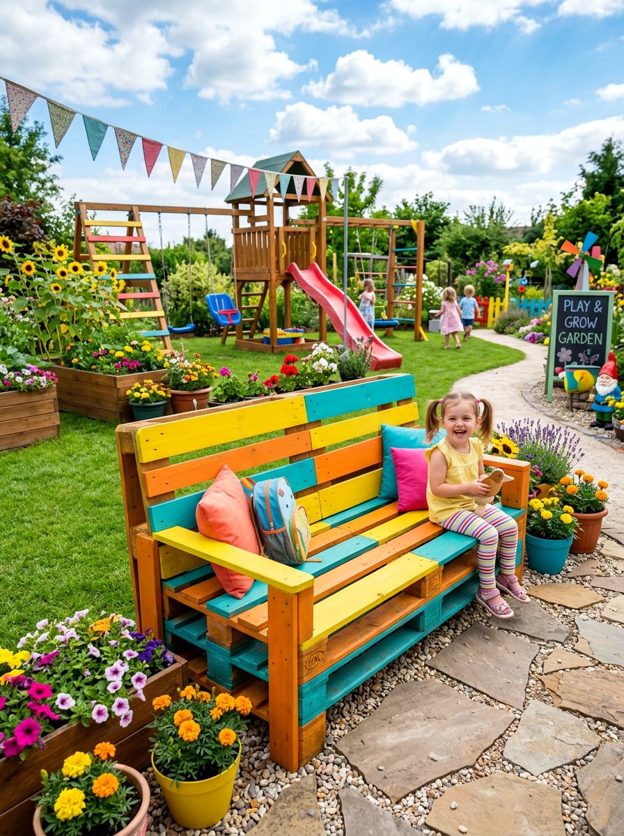 Colorful Pallet Bench - 25 Pallet Bench for Garden Ideas