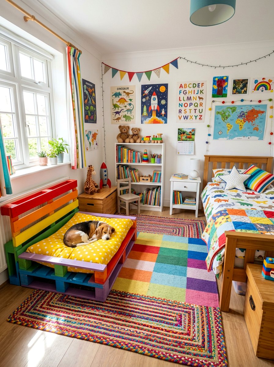 Colorful Pallet Dog Bed - 25 pallet dog bed ideas