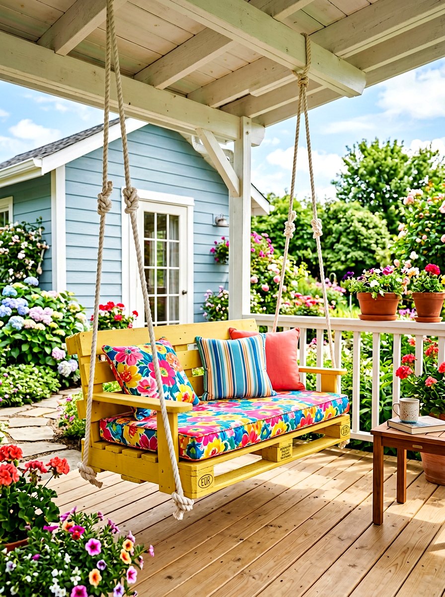 Colorful Pallet Swing - 25 Pallet Swing for Porch Ideas