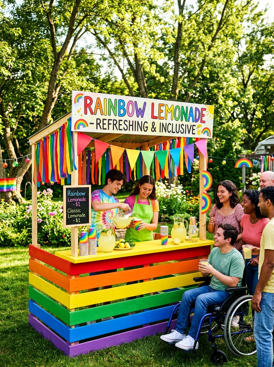 Colorful Rainbow Lemonade Stand - 25 Pallet Lemonade Stand Ideas
