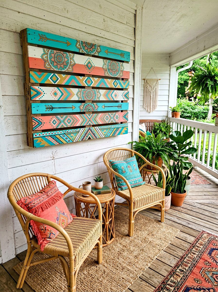 Colorful bohemian pallet sign - 25 Pallet Welcome Sign for Porch Ideas