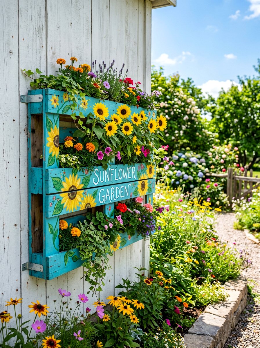 Colorful painted pallet planter - 25 Pallet Window Box Planter Ideas