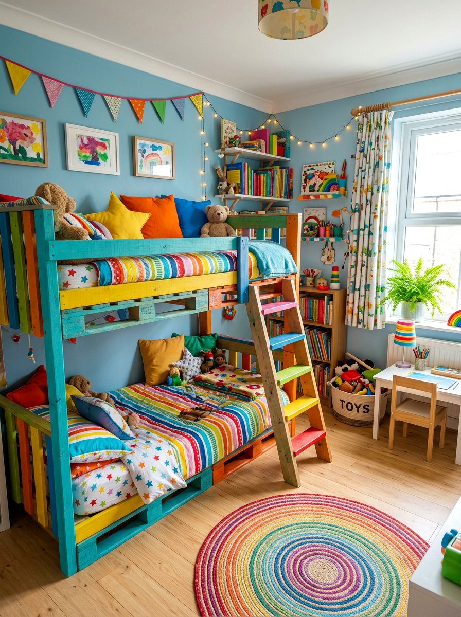 Colorful pallet bunk bed - 25 Pallet bunk bed ideas