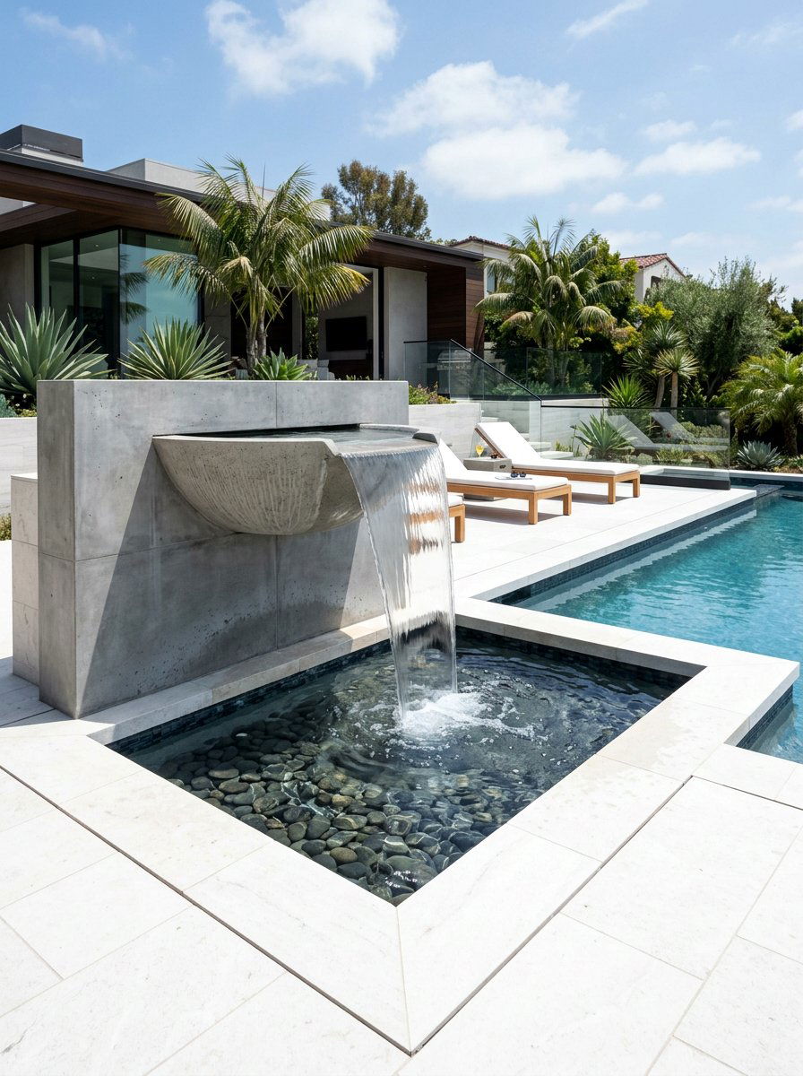 Contemporary spillway bowl - 25 backyard fountain ideas