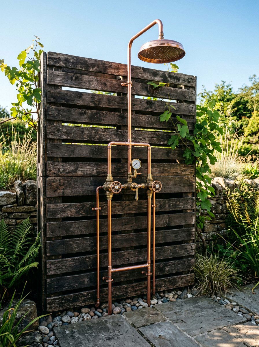 Copper Pipe Shower - 25 Pallet Outdoor Shower Ideas