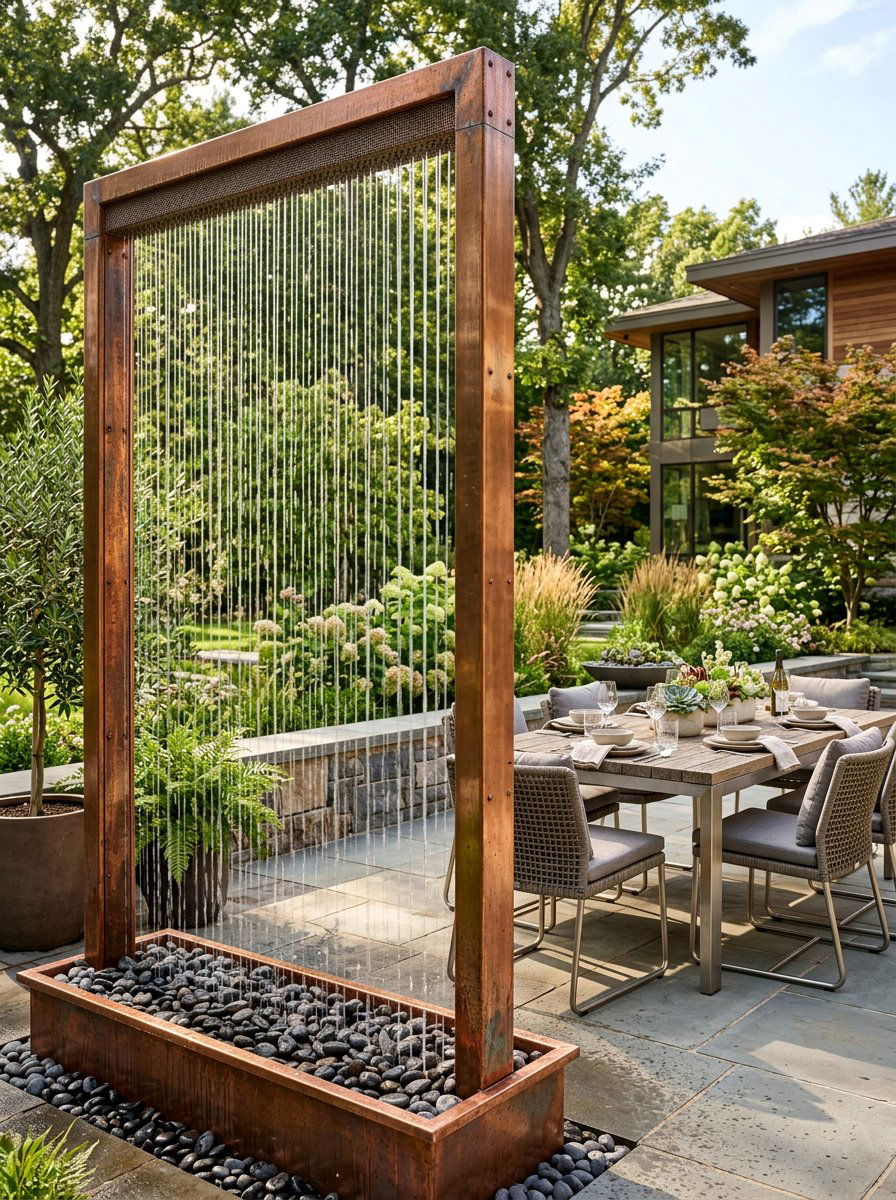Copper rain curtain - 25 backyard fountain ideas