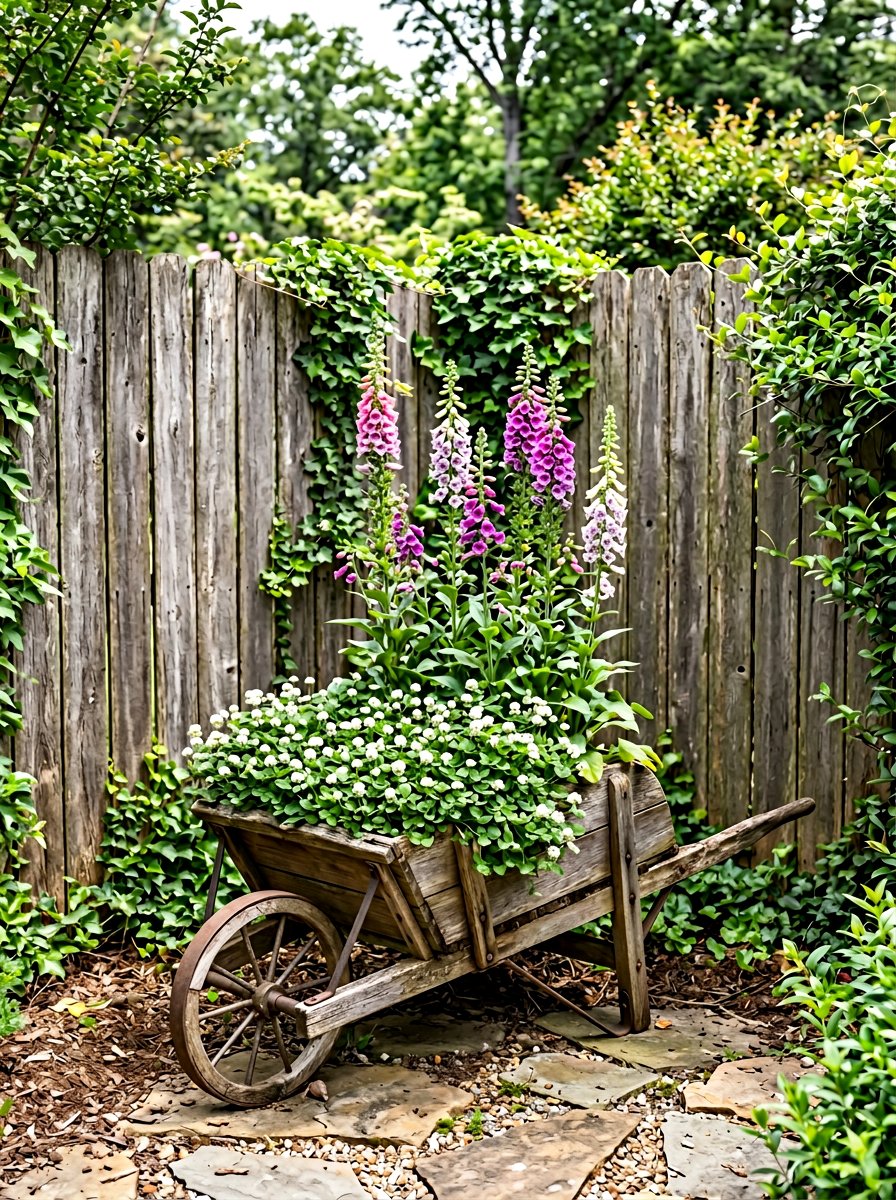 Corner Garden Wheelbarrow Planter - 25 Pallet Wheelbarrow Planter Ideas
