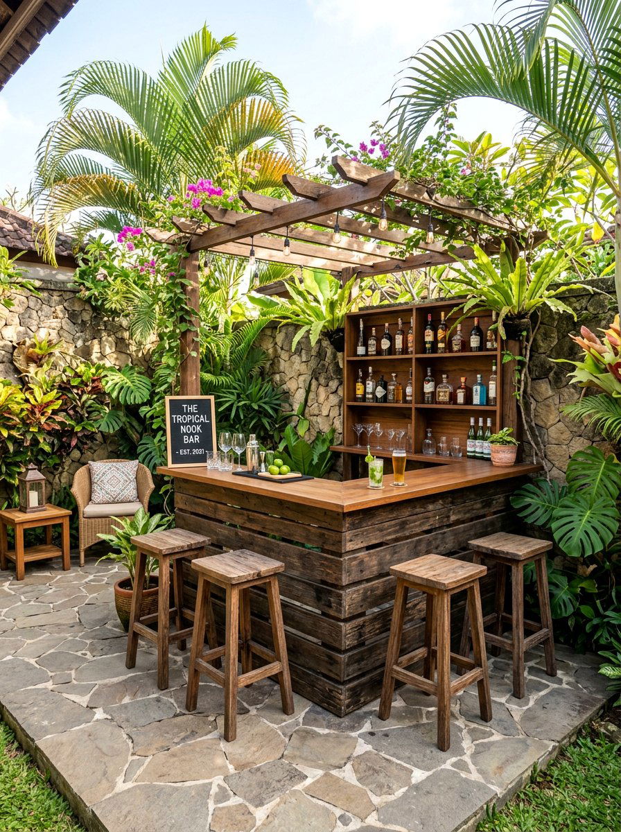 Corner Pallet Bar - 25 Pallet Tiki Bar Ideas