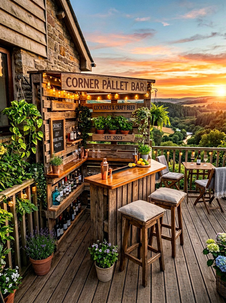 Corner Pallet Bar - 25 Pallet Outdoor Bar Ideas