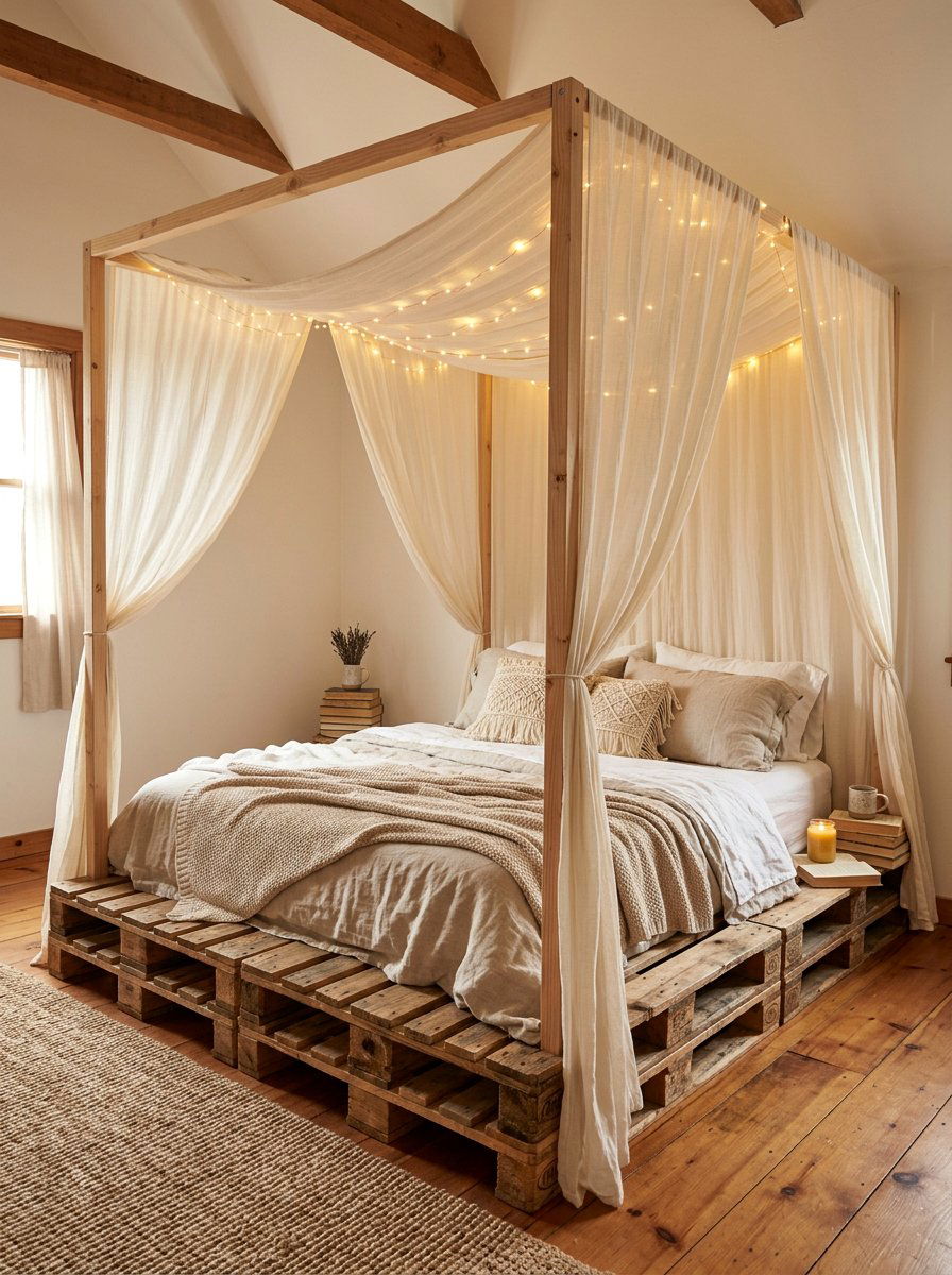 Corner Pallet Bed - 25 Pallet bed frame with LED strip ideas