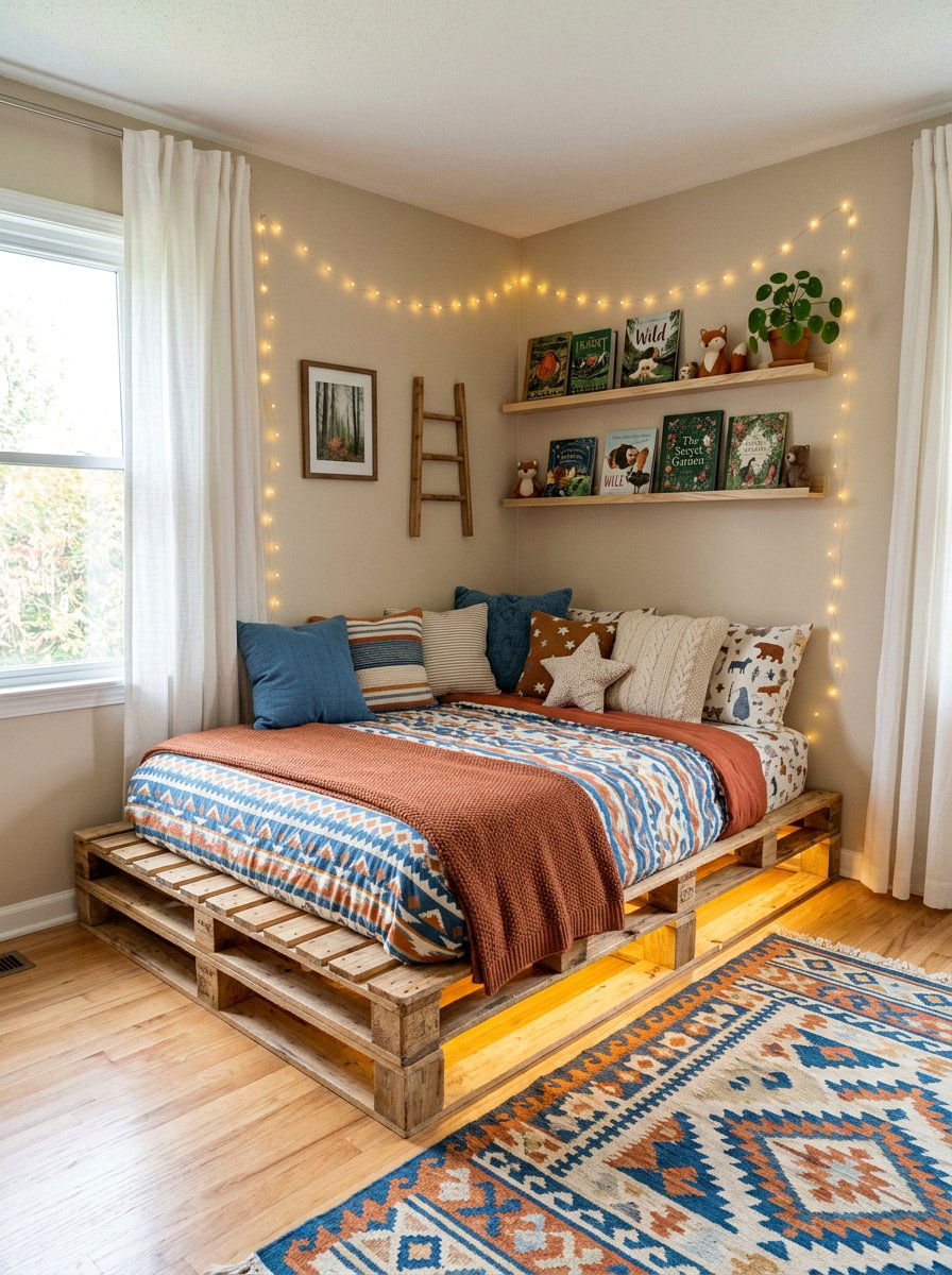 Corner Pallet Bed - 25 Pallet bed ideas with lights underneath