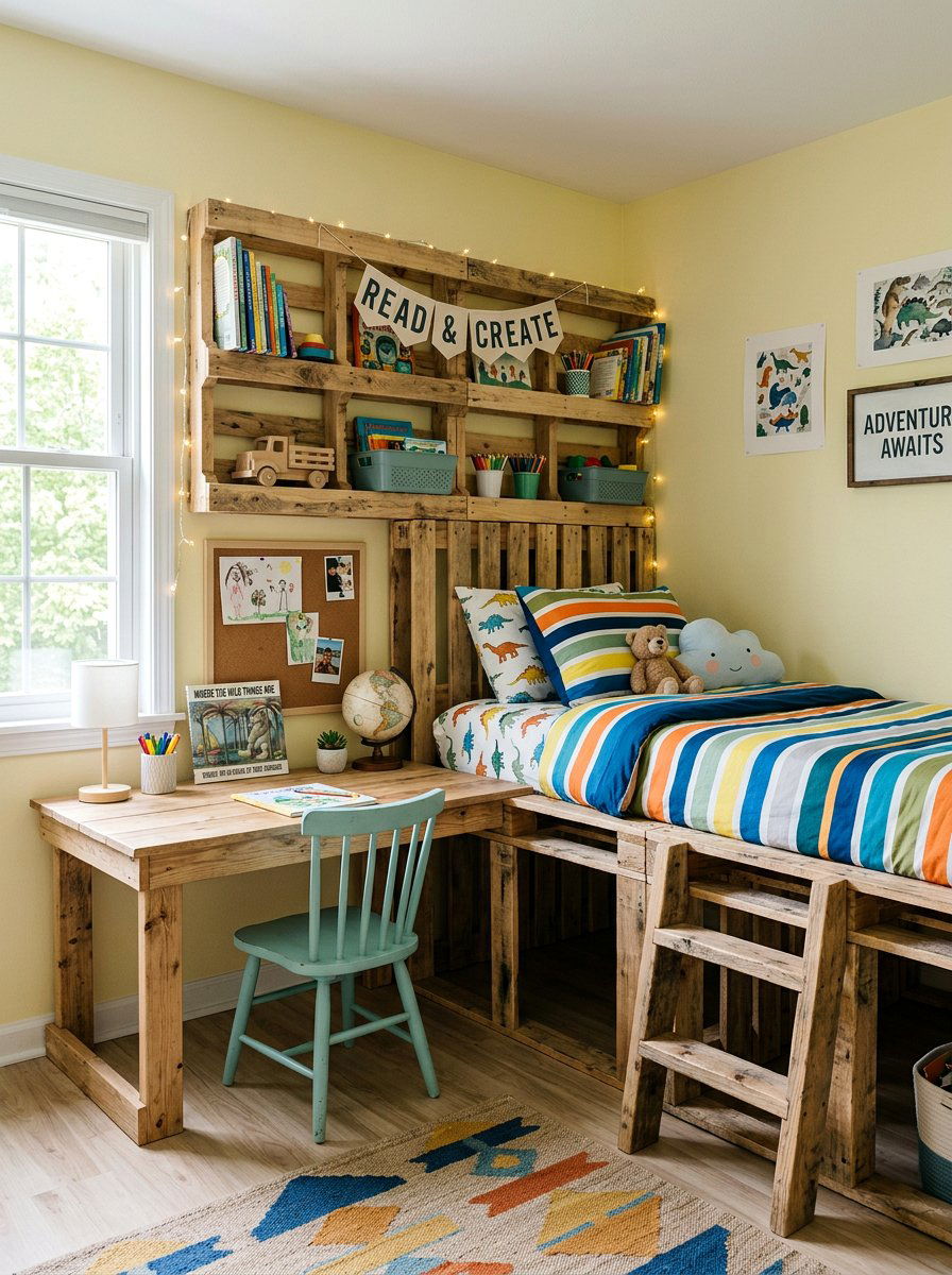 Corner Pallet Bed Desk - 25 Pallet bed ideas for kids room