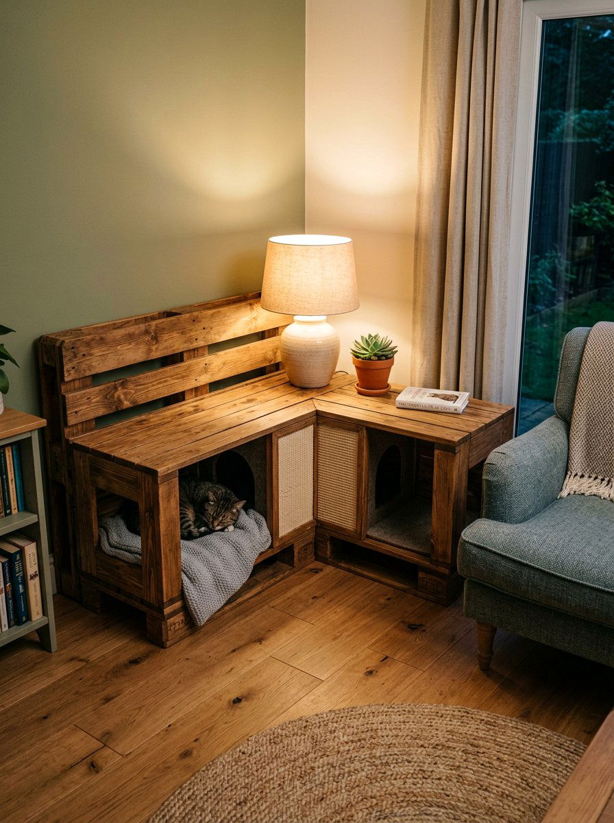 Corner Pallet Cat Suite - 25 pallet cat shelter ideas