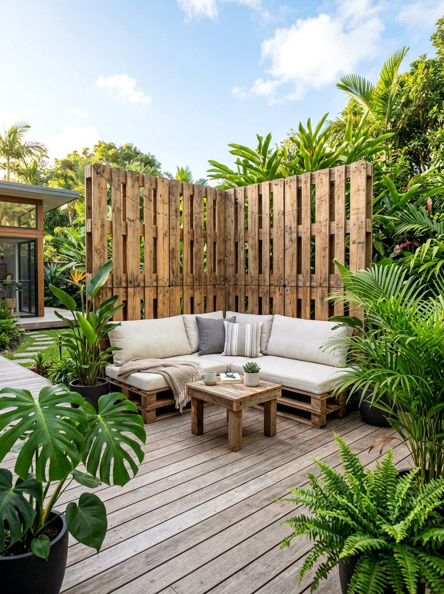 Corner Pallet Enclosure - 25 Pallet Outdoor Shower Ideas