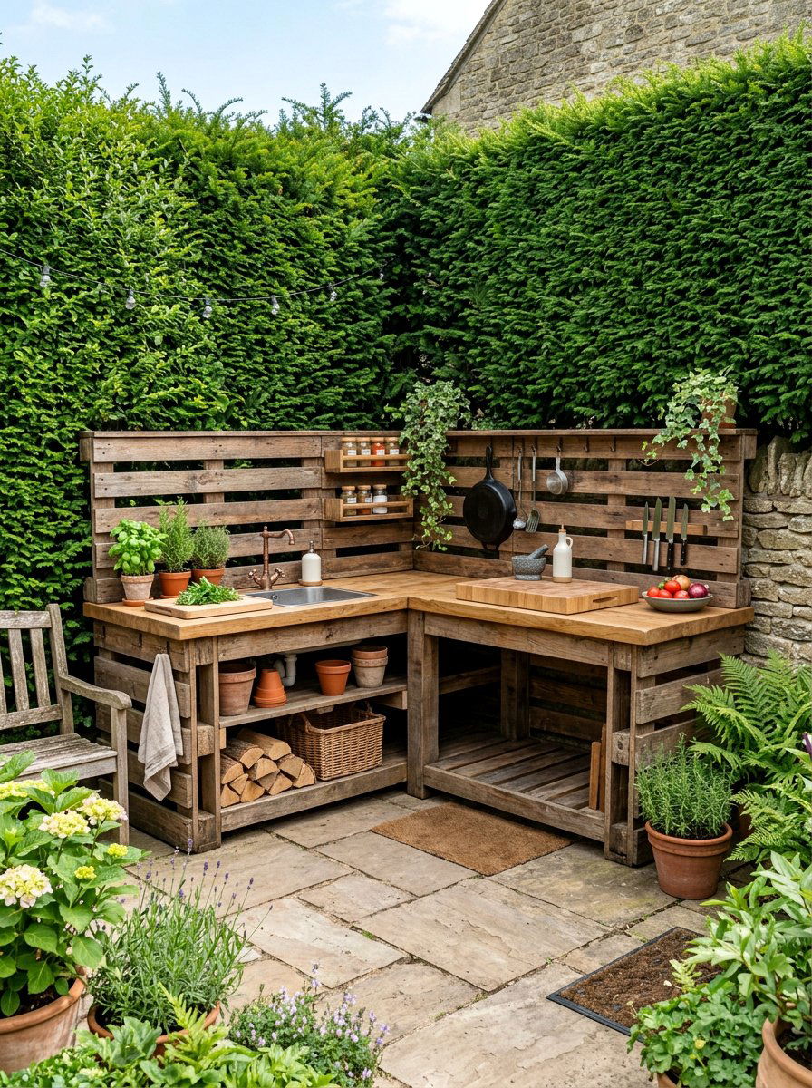 Corner Pallet Kitchen - 25 Pallet Outdoor Kitchen Island Ideas