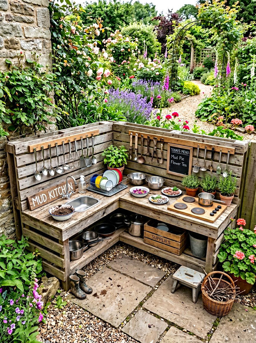 Corner Pallet Mud Kitchen - 25 Pallet Mud Kitchen for Kids Ideas