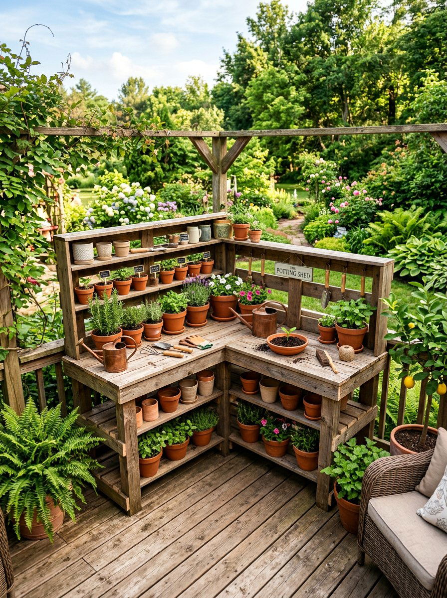 Corner Pallet Potting Bench - 25 Pallet Potting Bench Ideas