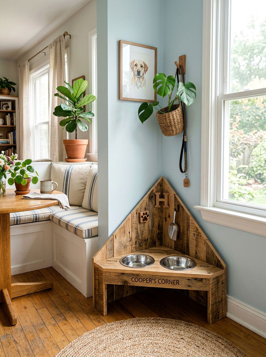 Corner Pet Feeding Station - 25 Pallet Pet Feeding Station Ideas