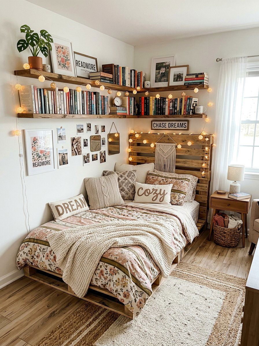 Corner pallet bed - 25 Pallet bed ideas for girls room