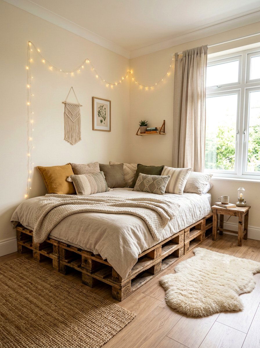 Corner pallet bed - 25 Pallet bed ideas for small bedroom