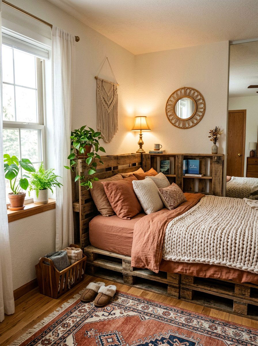 Corner pallet bed configuration space saving - 25 Pallet bed ideas for master bedroom