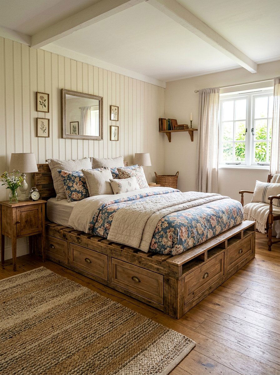 Cottage Pallet Bed Hidden Storage - 25 Pallet bed ideas with storage underneath