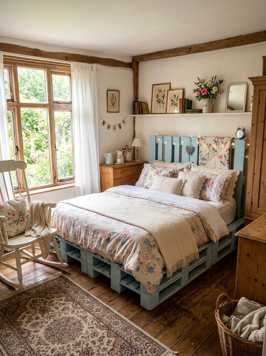 Cottage Pallet Bed - 25 Farmhouse pallet bed ideas