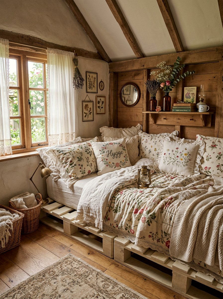 Cottagecore Pallet Bed Nook - 25 Pallet reading nook bed ideas