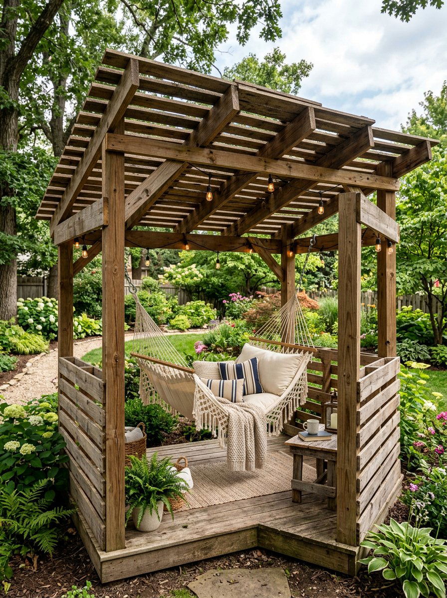 Covered Pallet Hammock Structure - 25 Pallet Hammock Stand Ideas