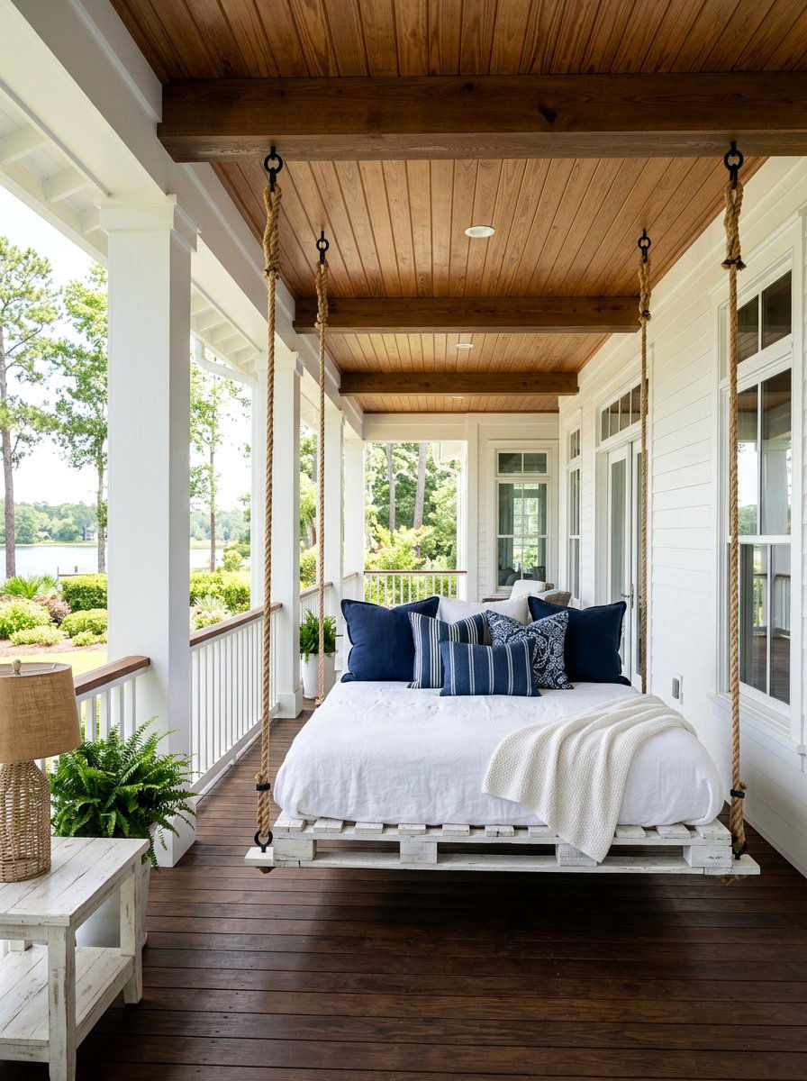 Covered Porch Hanging Bed - 25 Pallet Hanging Swing Bed Ideas