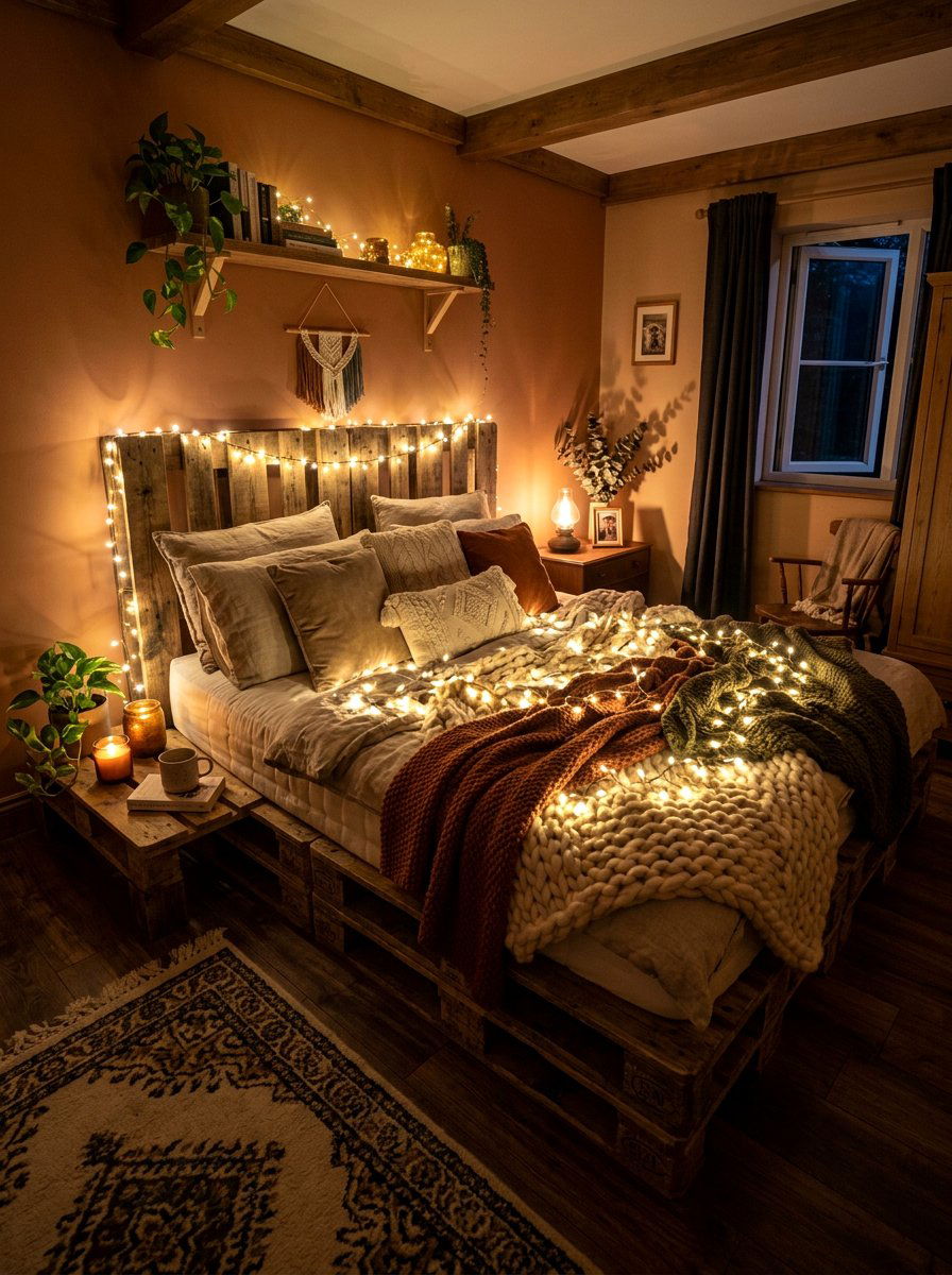 Cozy Pallet Bed Lighting - 25 Illuminated pallet bed ideas