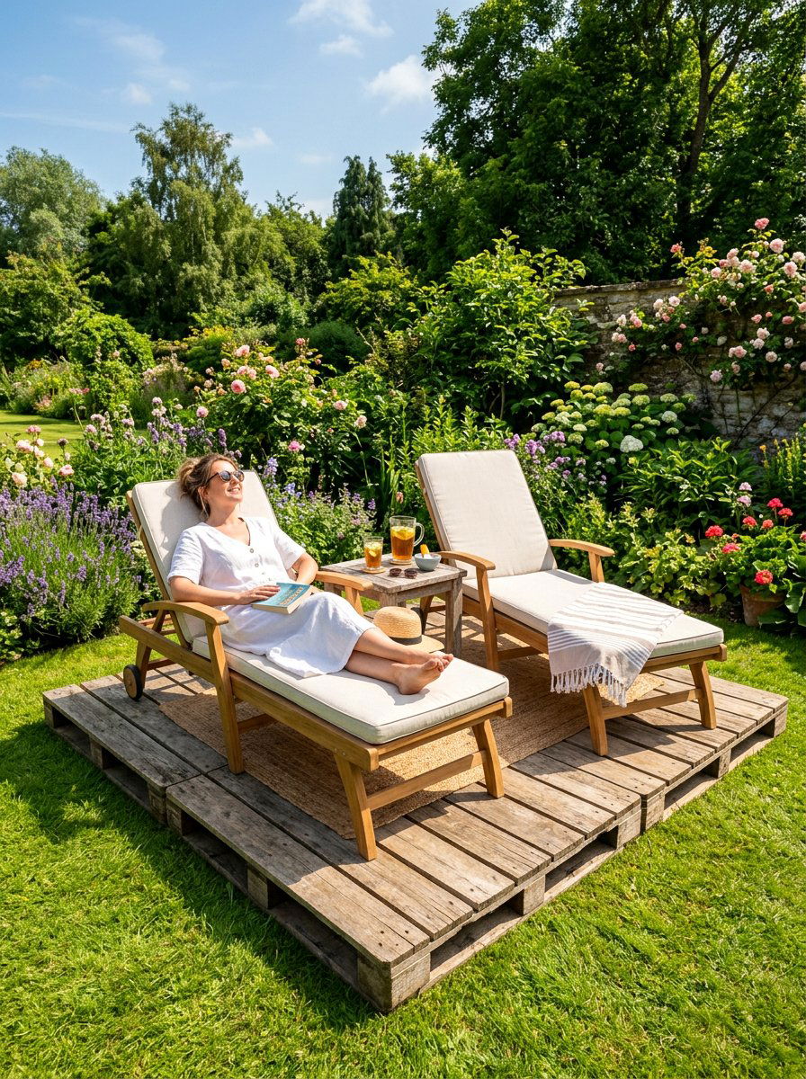 Cozy Pallet Sun Deck - 25 Pallet Deck for Backyard Ideas