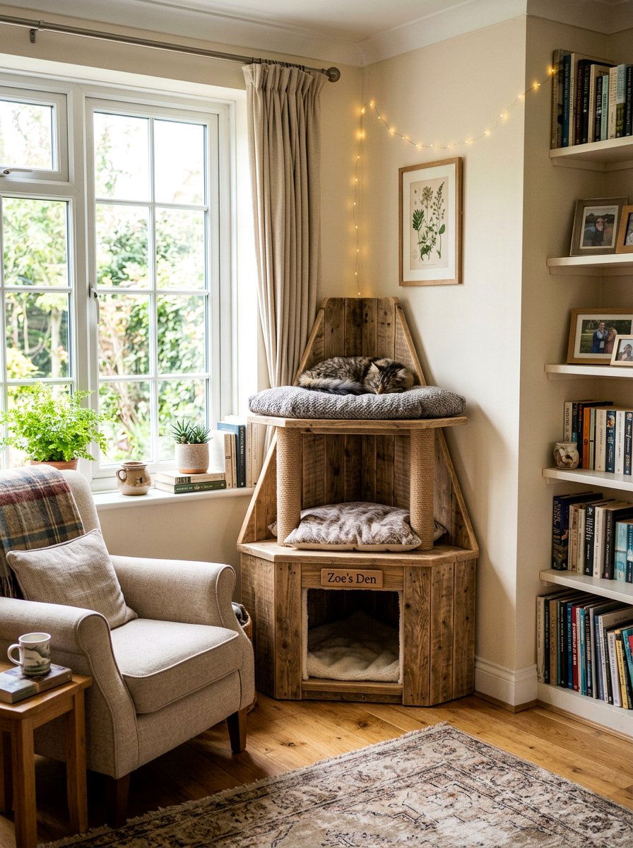 Cozy corner cat furniture - 25 pallet cat tree ideas