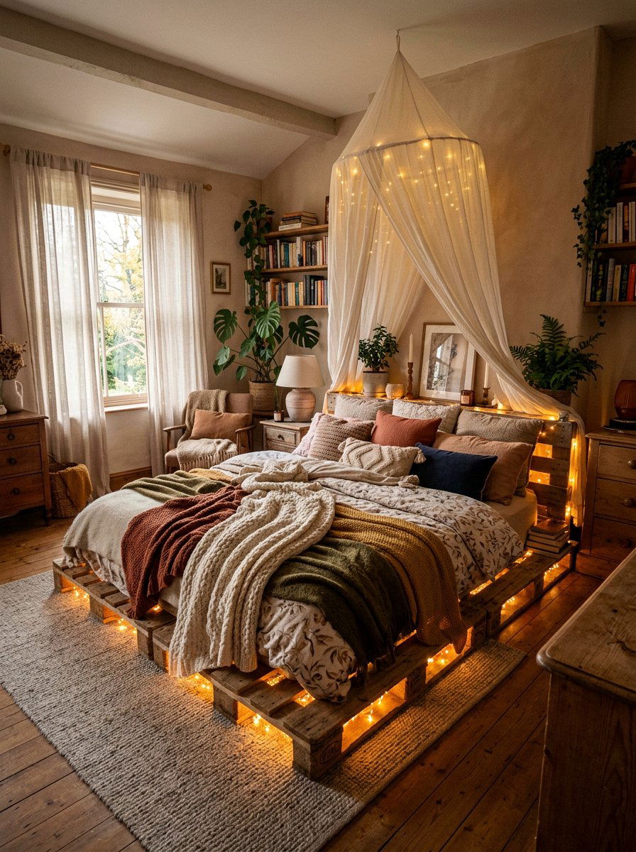 Cozy pallet bed - 25 Pallet bed ideas with LED lights