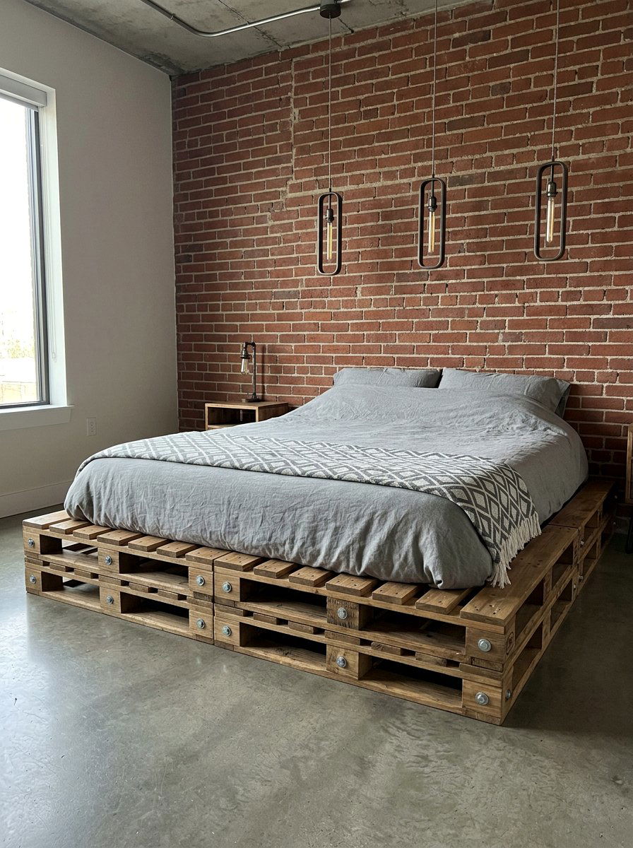 Cozy pallet bed bedroom - 25 Industrial pallet bed ideas