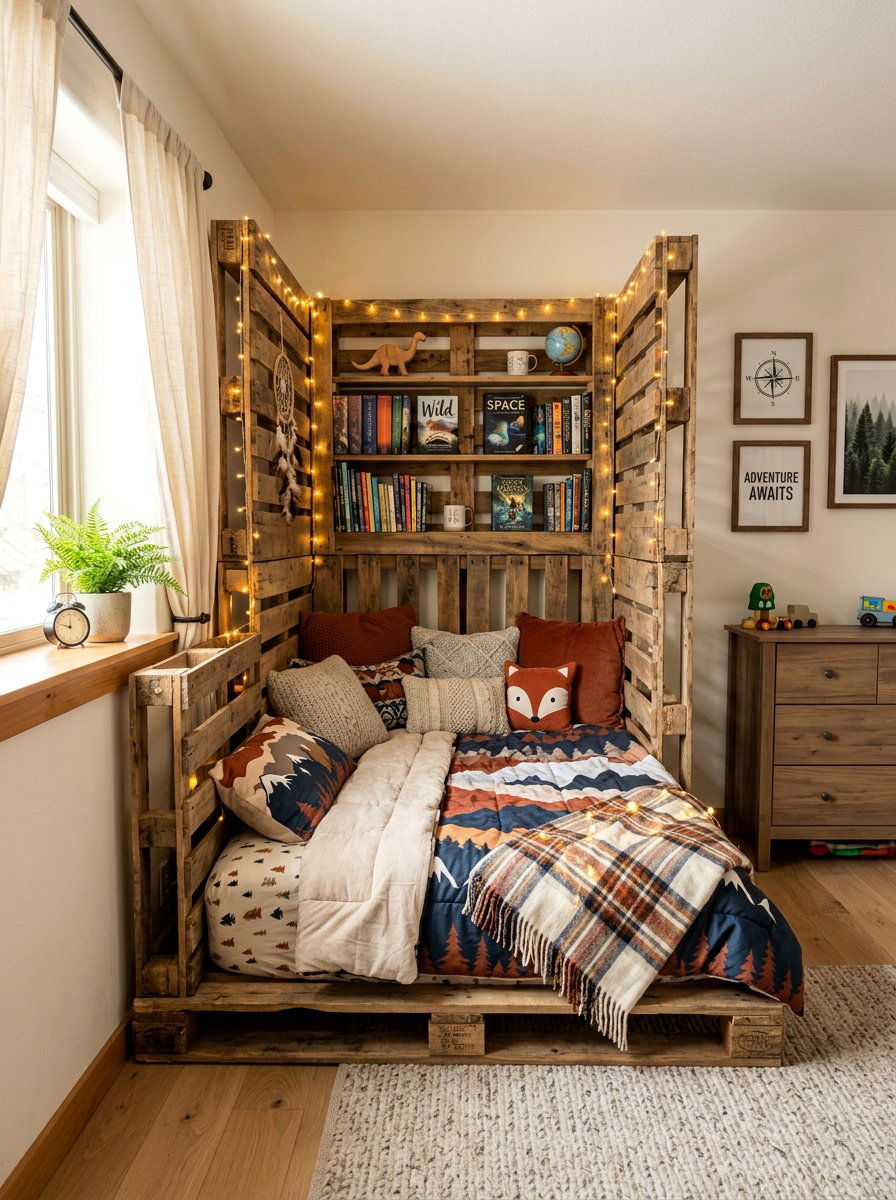 Cozy pallet bed nook - 25 Pallet bed ideas for boys room