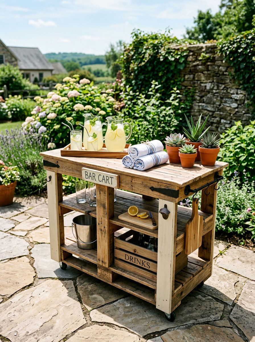 DIY Pallet Bar Cart - 25 Pallet Outdoor Serving Cart Ideas