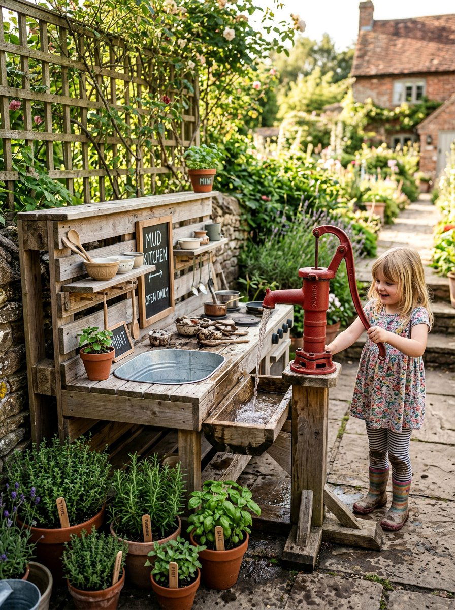 DIY Play Kitchen With Water Pump - 25 Pallet Outdoor Play Kitchen Ideas
