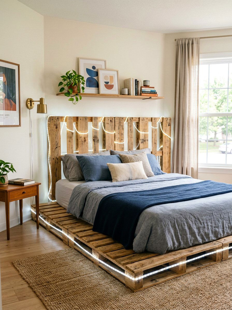 DIY pallet bed lights - 25 Pallet bed ideas with LED lights