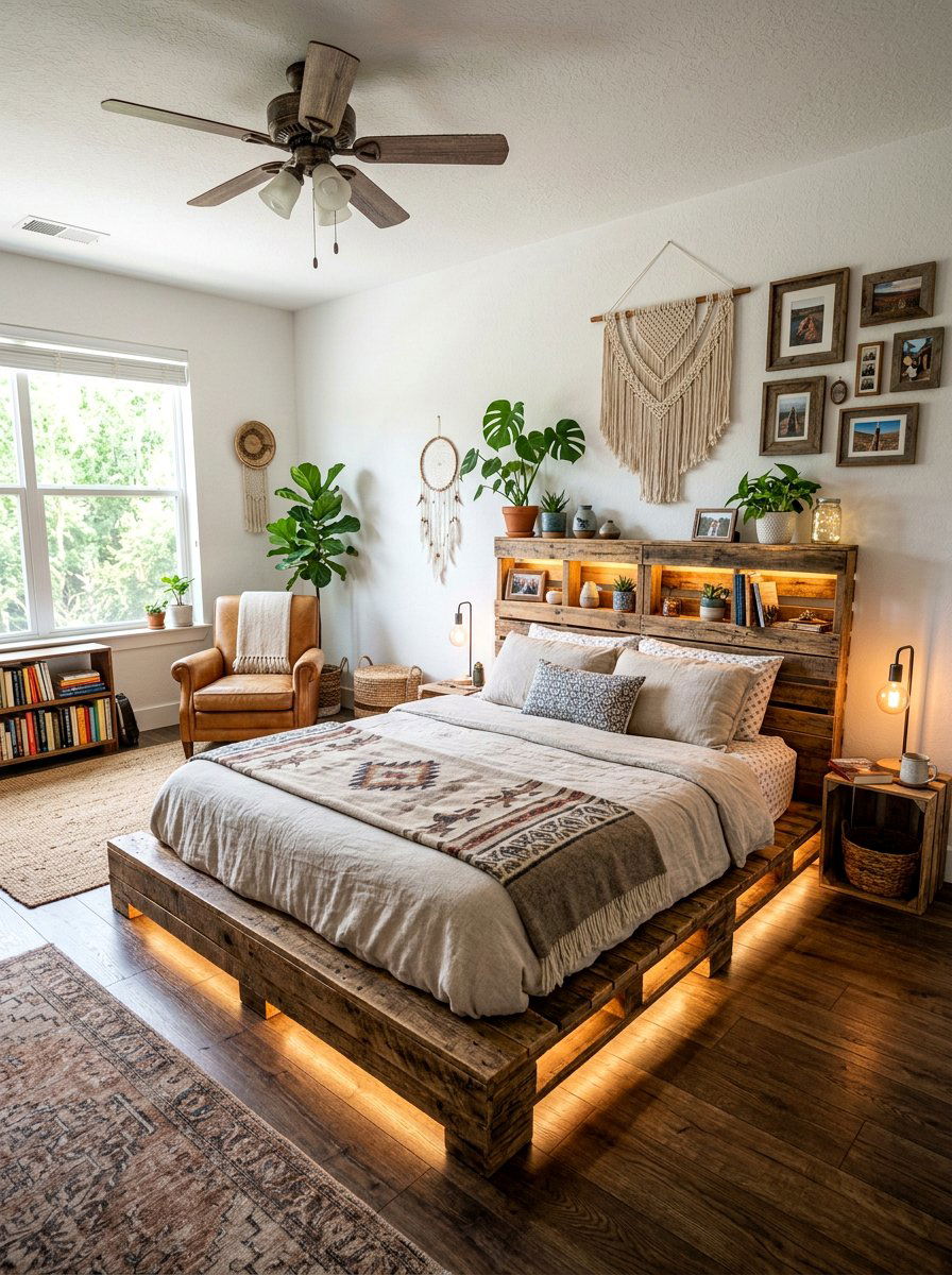 DIY pallet bed with lights - 25 Lighted pallet bed frame ideas