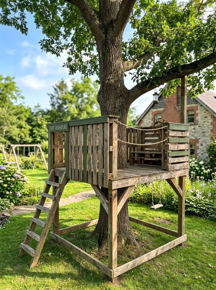 DIY pallet tree fort base - 25 Pallet Tree House Platform Ideas