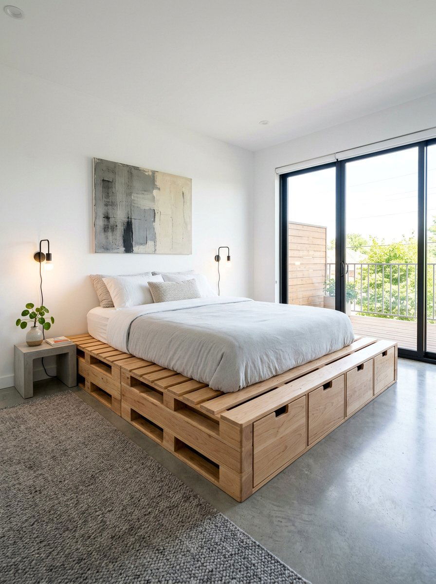 DIY platform bed pallet storage - 25 Pallet storage bed frame ideas